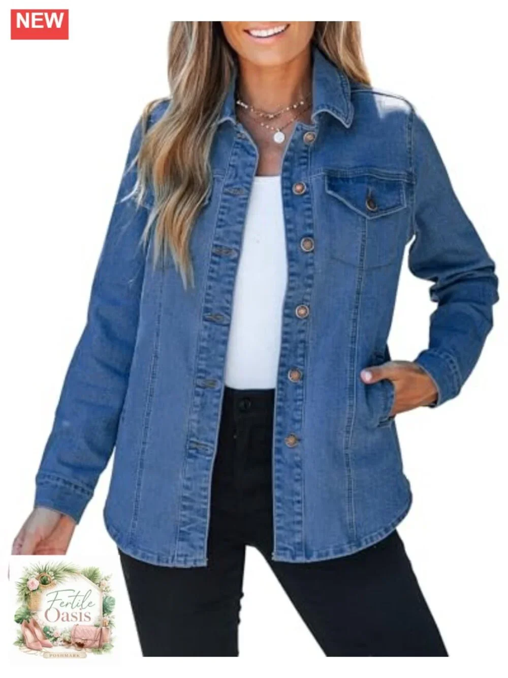 Women's Oversized Denim Shacket Jacket Western Button Up Cotton